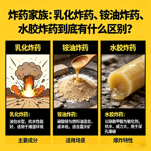 江城炸药家族：乳化炸药、铵油炸药、水胶炸药到底有什么区别？